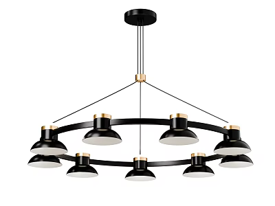 Contemporary Black Gold Accent Ring Shaped Chandelier With Multiple Pendant Lampshades 3d model