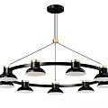 Contemporary Black Gold Accent Ring Shaped Chandelier With Multiple Pendant Lampshades