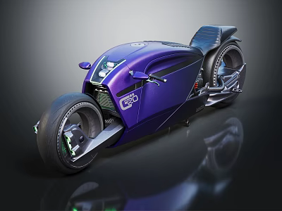 Purple Futuristic Motorcycle Sleek Modern Design With Black Seat And Large Wheels 3d model