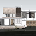 Modern Detached Villa Exterior With Glass Windows Greenery Garage And Trees