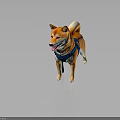 Cute Happy Shiba Inu Standing Wearing Blue Harness With Tongue Out