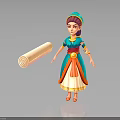 3D Female Character In Traditional Blue Orange Dress With Turban And Scroll
