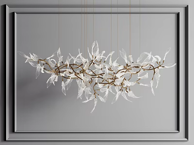 Elegant Modern Branch Shaped Chandelier With Golden Branches And Transparent Leaves 3d model
