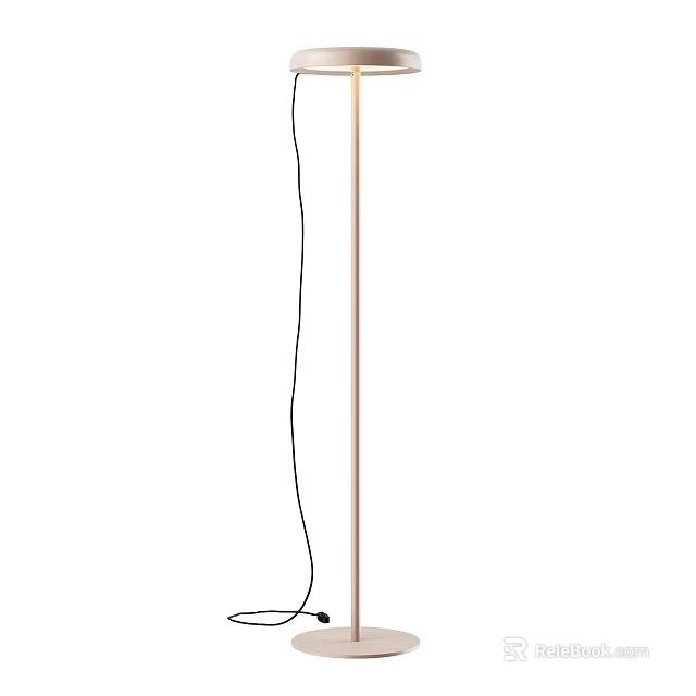 Modern Minimalist Floor Lamp With Slim Metal Stand And Black Cable 3d model 