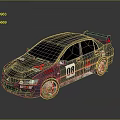 Muddy Off Road Racing Car With Number 08 Red Rims And Mitsubishi Badge
