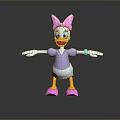 Cartoon Duck with Pink Bow Purple Shirt Green Bracelet Pink Shoes and Outstretched Arms
