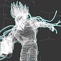 Detailed Game Movie Character With Flaming Head Mechanical Body And Flaming Arm