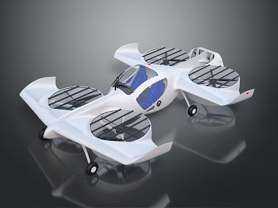 Futuristic White Flying Vehicle With Four Rotors Blue Cockpit And Aerodynamic Wings 3d model