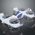 Futuristic White Flying Vehicle With Four Rotors Blue Cockpit And Aerodynamic Wings