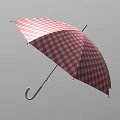 Red and White Checkered Umbrella with Classic Curved Handle Design