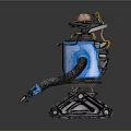 Blue Mechanical Robot With Black Arms Orange Head Device And Tracked Base