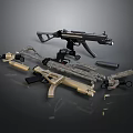 Modern Assault Rifles And Submachine Guns With Tactical Scopes And Magazines