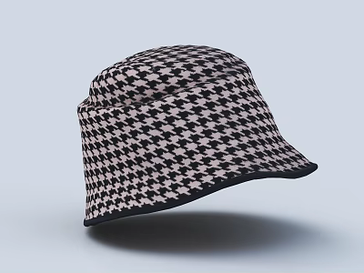 Stylish Black And White Houndstooth Pattern Bucket Hat For Modern Fashion Look 3d model