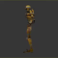 Futuristic Yellow Orange Robot Character With Mechanical Segmented Limbs And Spring Abdomen Standing Pose