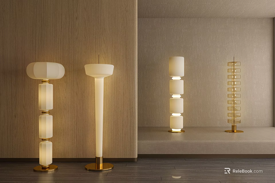 Modern Contemporary Floor Lamps With Gold Base And Layered White Shades For Living Room Interior 3d model 