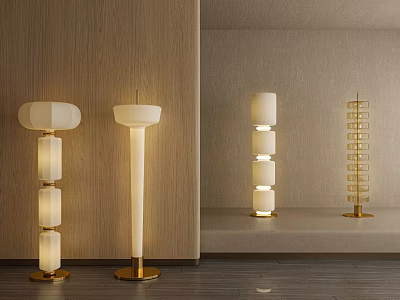 Modern Contemporary Floor Lamps With Gold Base And Layered White Shades For Living Room Interior 3d model