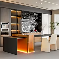 Modern Elegant Restaurant Interior With Open Design Marble Island Cabinets And Lighting 3d model