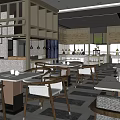 Modern Restaurant Interior With Stylish Tables Comfortable Chairs And Pendant Lighting Fixtures
