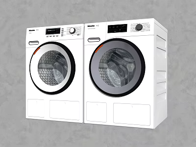 Two White Front Load Washing Machines With Modern Design And Control Panels 3d model