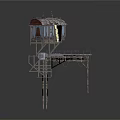 Vintage Industrial Metal Equipment Structure With Roof Platform And Supporting Legs