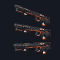Futuristic Rifles with Black and Orange Intricate Patterns and Detailed Components