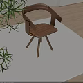 Modern Wooden Dining Chair With Metal Frame And Green Plant Decoration
