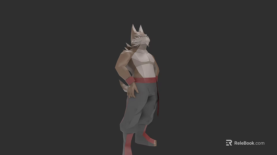 Wolf Like Game Movie Character With White Top Gray Pants And Red Sash Standing Pose 3d model 