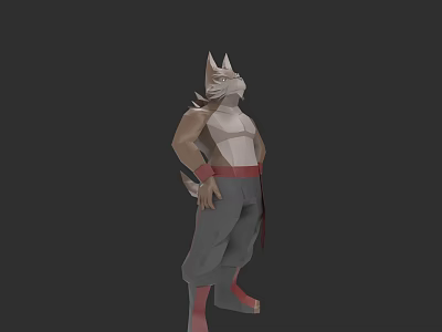 Wolf Like Game Movie Character With White Top Gray Pants And Red Sash Standing Pose 3d model