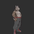 Wolf Like Game Movie Character With White Top Gray Pants And Red Sash Standing Pose