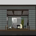 Chinese Traditional Interior With Decorative Screen Traditional Painting And Figure Statue