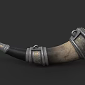 Intricate Horn Sculpture With Metal Bands And Ornate Patterns Design