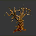 Unique Dead Tree With Twisted Branches And Reddish Brown Trunk Against Gray Background With Reflection 3d model