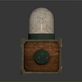 Wooden Box With Metal Corner Decorations Green Panel And Cracked Sphere