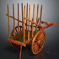 Ancient Wooden Cart With Vertical Rails And Large Spoked Wheels