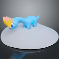 Blue Creature With Yellow Pink Head Decoration Standing On White Circular Platform