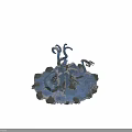 Fantasy Mythical Creature With Curved Tentacles Rocks And Waves On Blue Background