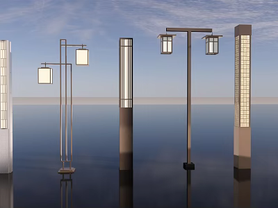 Modern Outdoor Lights With Different Styles Including Pillar And Lamp Arm Designs 3d model