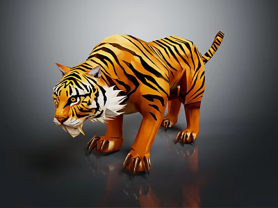 Realistic 3D Reptile Figure With Orange Black Stripes Standing On Dark Surface 3d model Realistic 3D Reptile Figure With Orange Black Stripes Standing On Dark Surface 3d model
