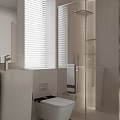 Modern Bathroom Interior Design With White Blinds Glass Shower Sink And Toilet