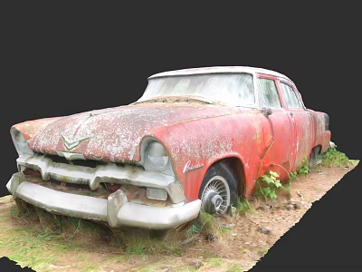 Old Rusted Red Car Left Abandoned In Overgrown Grass And Dirt 3d model