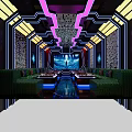 Modern KTV Interior Design With Neon Lighting Green Sofas And Large Screen 3d model
