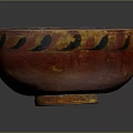 Handmade Ceramic Bowl With Red Yellow Glaze And Black Bird Patterns
