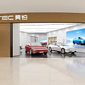 YPTECT Car Showroom Featuring Red And White Cars With Blue Vehicle Poster
