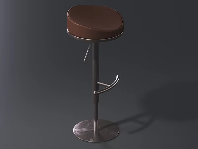 Modern Stylish Bar Stool With Brown Cushioned Seat And Metal Frame Round Base And Footrest 3d model