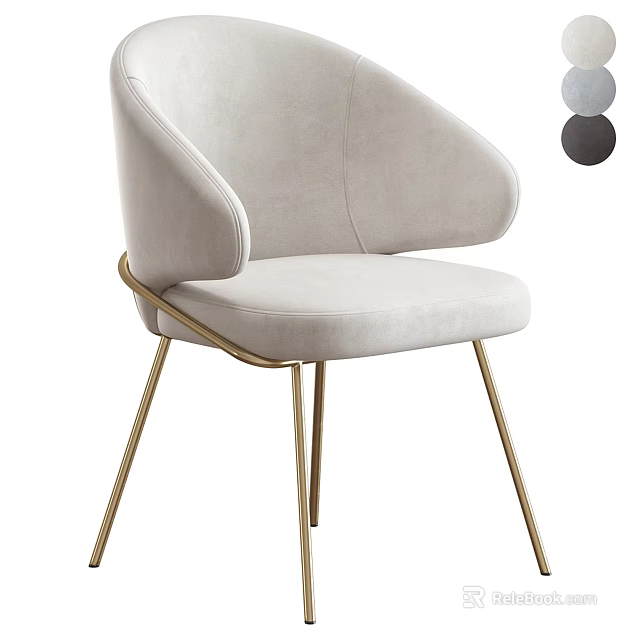 Modern Upholstered Dining Chair With Beige Fabric Curved Back Armrest And Gold Metal Legs 3d model 