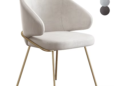 Modern Upholstered Dining Chair With Beige Fabric Curved Back Armrest And Gold Metal Legs 3d model