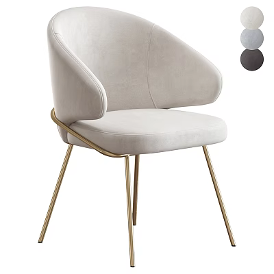 Modern Upholstered Dining Chair With Beige Fabric Curved Back Armrest And Gold Metal Legs 3d model