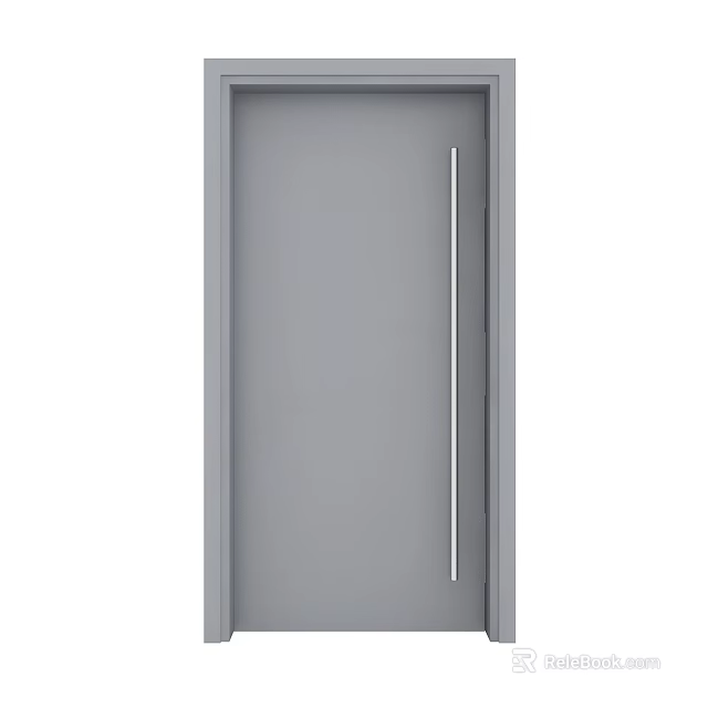 Modern Gray Swing Door with Sleek Long Silver Bar Handle Design 3d model