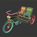 Vintage Black Tricycle With Red Seats And Retro Design Details