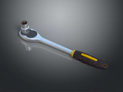 Professional Socket Wrench Hardware Tool With Black Yellow Handle And Metal Construction 3d model